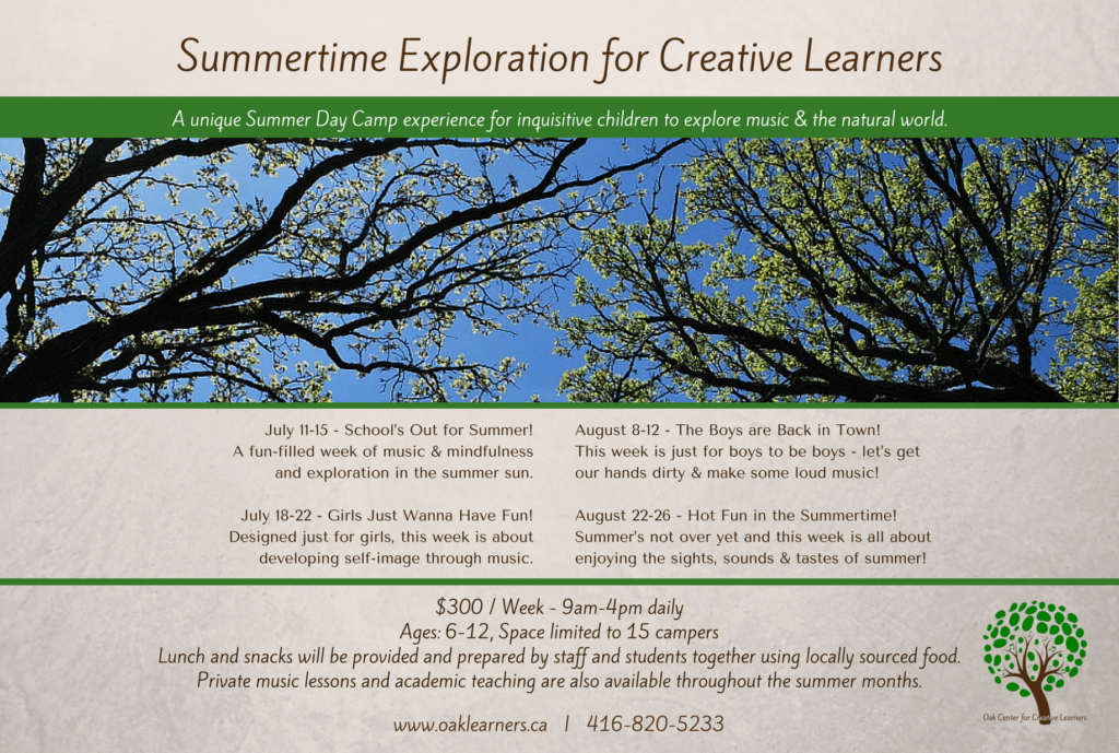 Summertime Exploration for Creative Learners - Oak Center for Creative Learners
