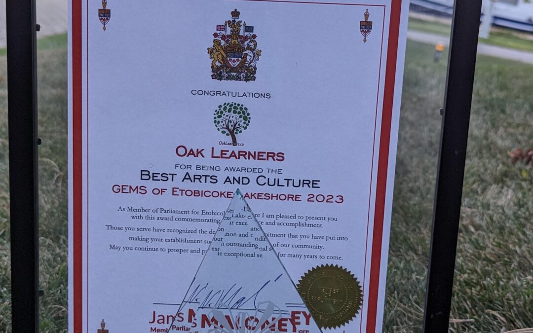 Oak Learners named “Best in Arts & Culture” for 2023 in the annual GEMS of Etobicoke-Lakeshore Awards