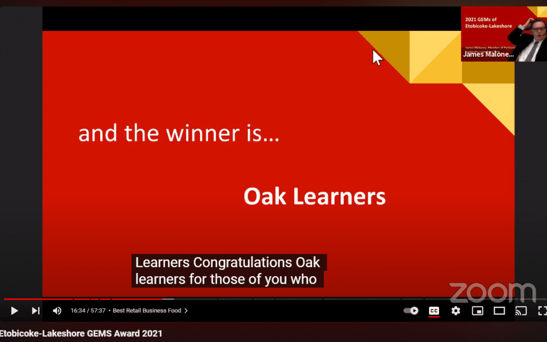 Oak Learners named “Best Service Business” in the 2021 GEMS of Etobicoke-Lakeshore Awards