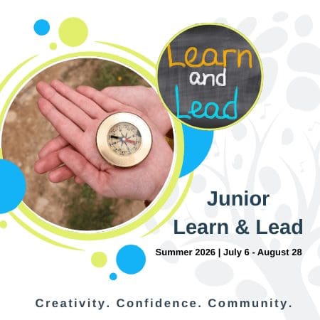Promtion for Junior Learn and lead program, childs hand holding a compasss