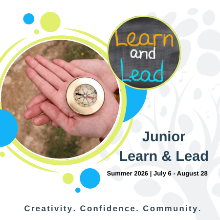 Promtion for Junior Learn and lead program, childs hand holding a compasss