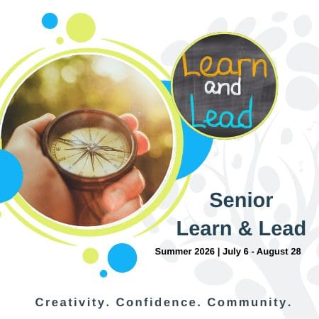 Promotion for Senior Learn and Lead, a person holding a campus.