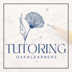 Oak Learners Tutoring Credit logo featuring a blue line-drawn flower with the word Tutoring and Oak Learners text